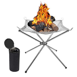 NEW Outdoor Portable Fire Pit Collapsible Stainless Steel Mesh Fireplace Outdoor Campfire Pit Wood Burning Carrying Bag Included