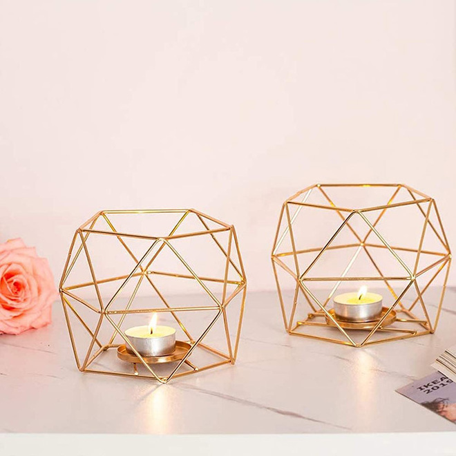 WHOLESALE Geometric Tealight Candle Holders for Pillar Candles Modern Metal Geo Wedding Centerpieces for Table