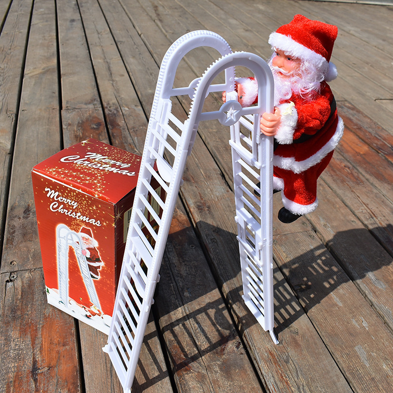 2021 Electric Climbing Ladder Rope Santa Claus Doll with Music and LED Light,for Christmas Tree Xmas Party Home Door Wall Decor