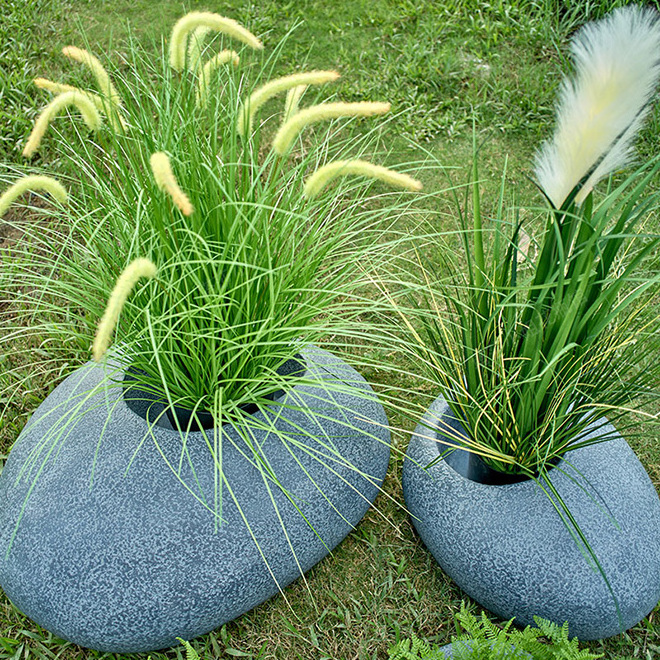 Wholesale 40X31X19CM Lightweight Concrete Outdoor Round FRP Planters Garden Ornaments Indoor Floor Large Vase Plant Pot