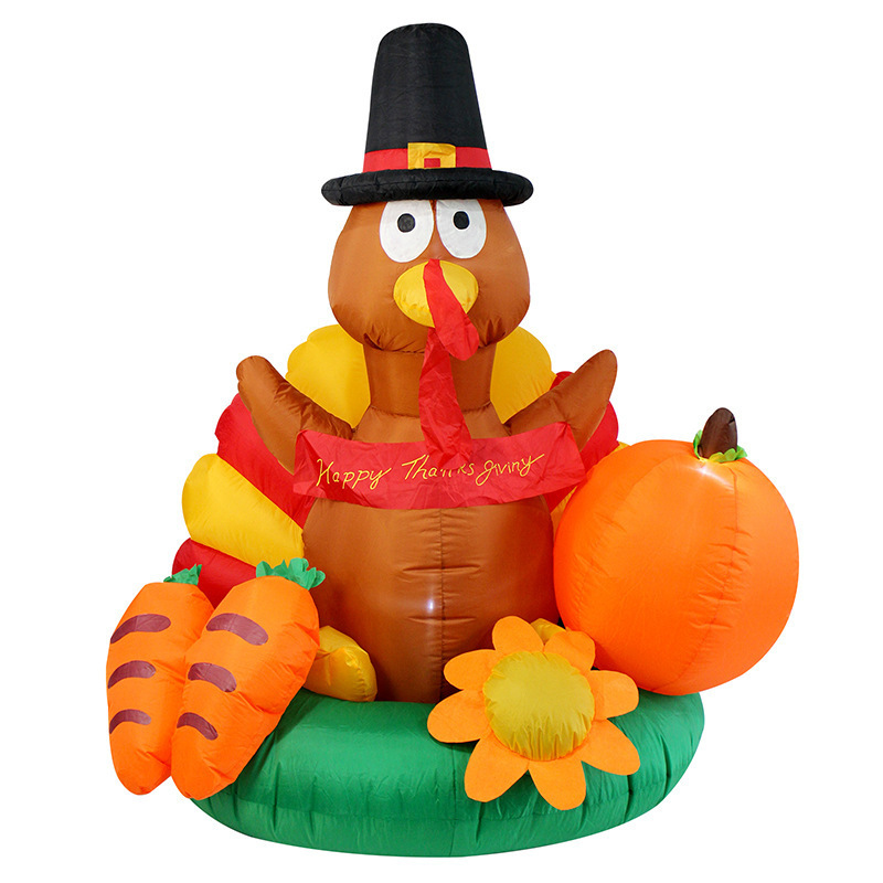 New Arrivals 6.56 Foot Tall Happy Thanksgiving Inflatable Turkey with Pilgrim Hat Outdoor   Thanksgiving Blow up Decor for Yard