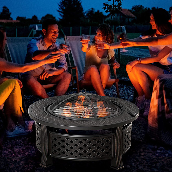 Wholesale 32 Inch Fire Pits for Outside with Grill Outdoor Wood Burning Firepit Large Steel Firepit Bowl for Patio Backyard