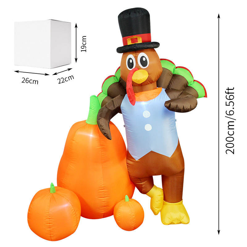 New Arrivals 6.56 Foot Tall Happy Thanksgiving Inflatable Turkey with Pilgrim Hat Outdoor   Thanksgiving Blow up Decor for Yard