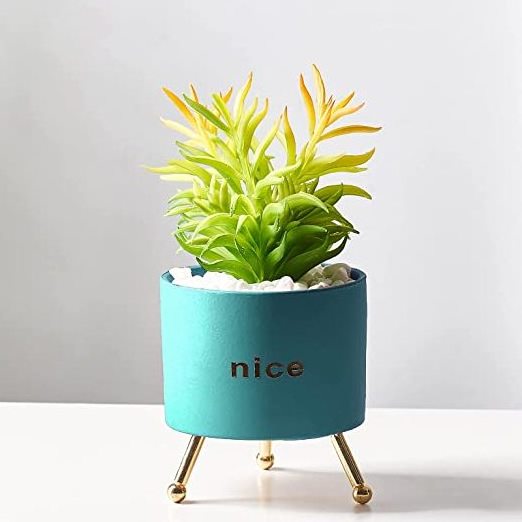 Dropshipping Mini Flower Pots Small Unique Pots for Plants with Gold Metal Stand Drainage Hole Decorative Ceramic Succulent Pots