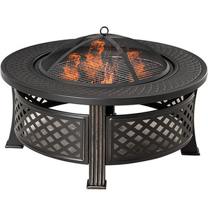 Dropshiping 32" Outdoor Fire Pits Portable Wood Burning Firepit Fire Pit with Grill for Barbecue Grill