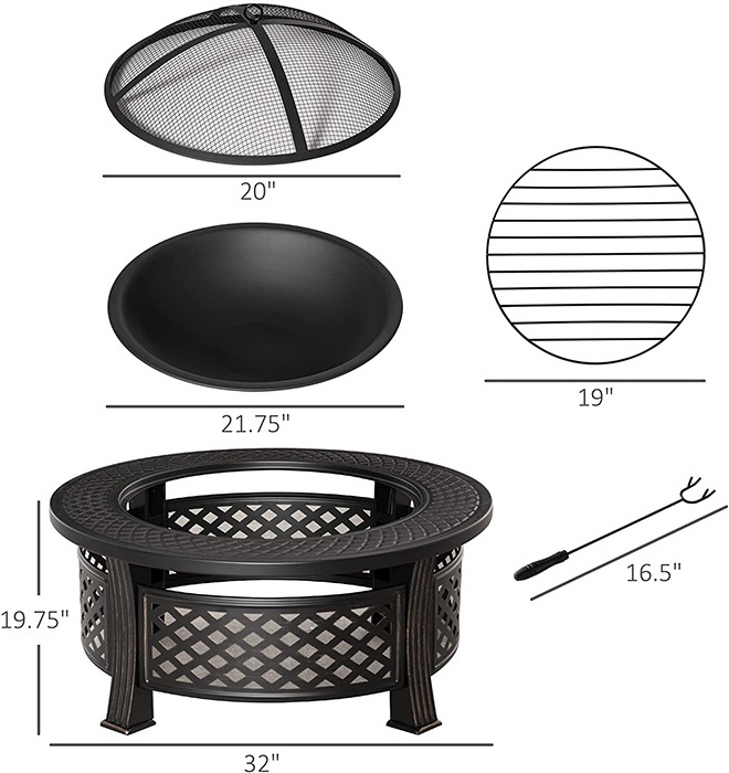 Wholesale 32 Inch Fire Pits for Outside with Grill Outdoor Wood Burning Firepit Large Steel Firepit Bowl for Patio Backyard