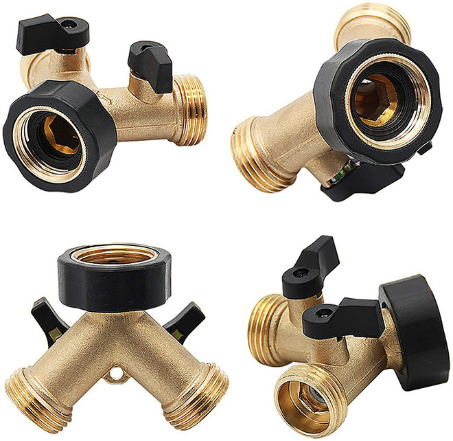 Dropshipping Garden Hose Splitter 2 Way Heavy Duty Brass Connector Tap Splitter Y Splitter 2 Valves with 2 Extra Rubber Washers