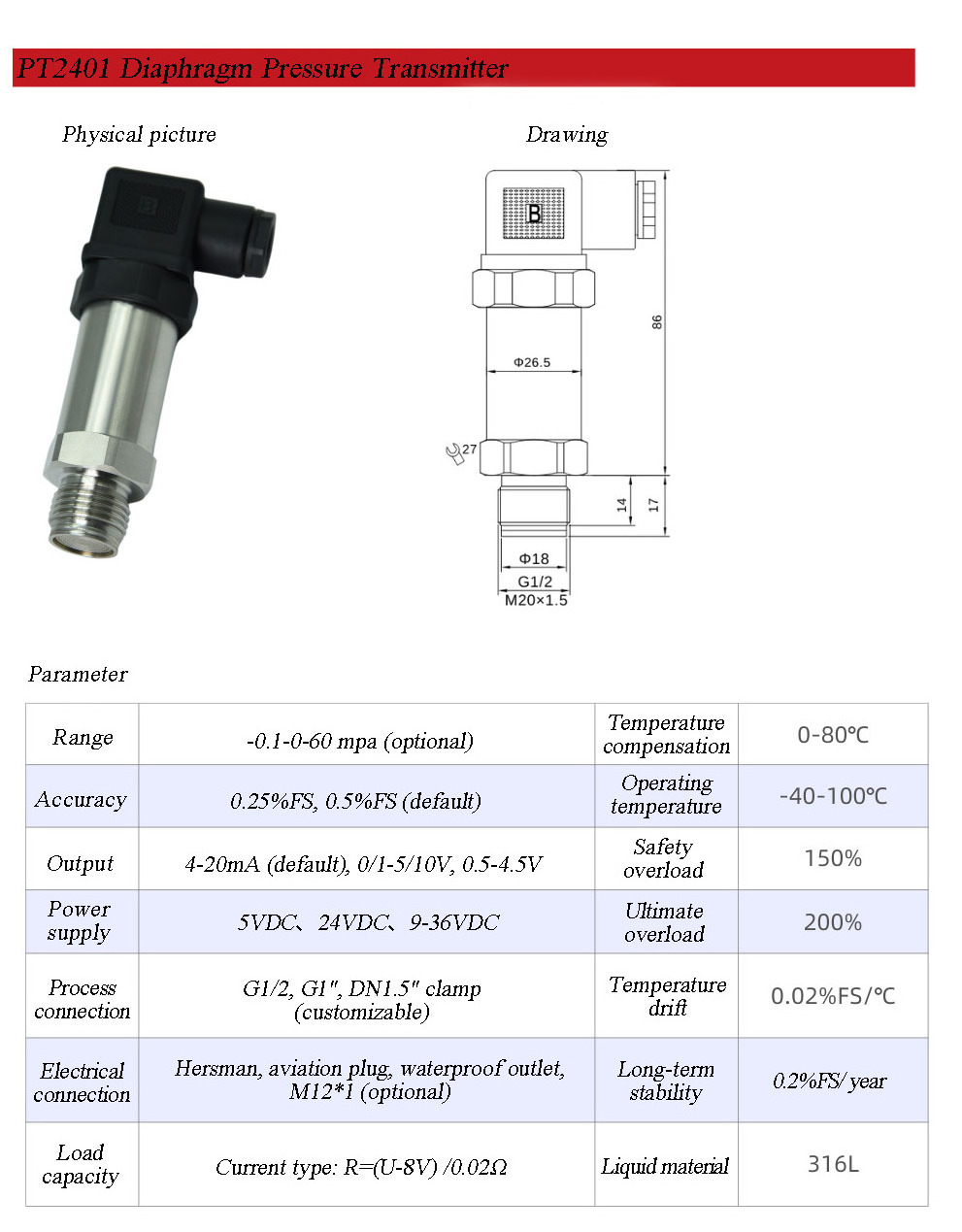 Pressure transmitter 4-20 ma sensor transducer ab b pressure transmitter sensor jumo flush diaphragm pressure transmitter