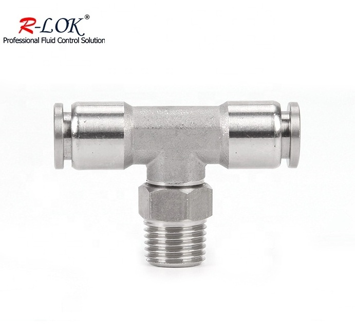 Pneumatic push-in one touch push in connector quick air hose metal fittings 3 way male tee sharkbite tee 1/2fitting push fit