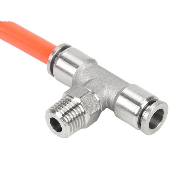 Pneumatic push-in one touch push in connector quick air hose metal fittings 3 way male tee sharkbite tee 1/2fitting push fit