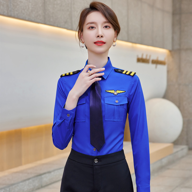 AI-MICH Factory Wholesale Customize Polyester Elastane Gentleman Long Sleeves Pilot Shirt Flight Attendant Costumes Airline