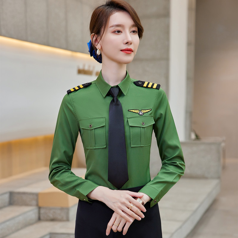 AI-MICH Factory Wholesale Customize Polyester Elastane Gentleman Long Sleeves Pilot Shirt Flight Attendant Costumes Airline