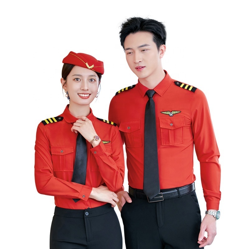 AI-MICH Factory Wholesale Customize Polyester Elastane Gentleman Long Sleeves Pilot Shirt Flight Attendant Costumes Airline