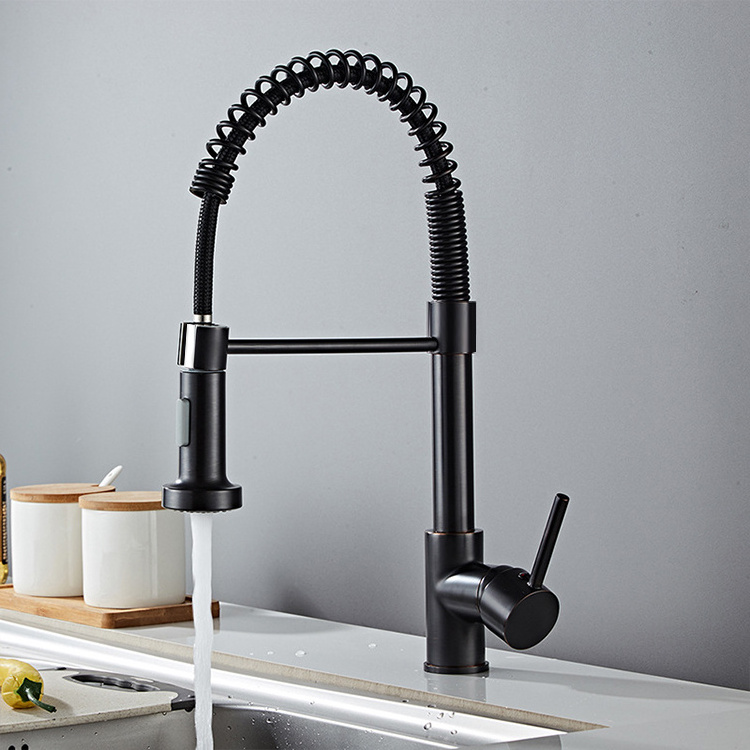 New Modern Style 304 Stainless Steel Matte Black Kitchen Mixer Sink Faucet With Pull Down Sprayer