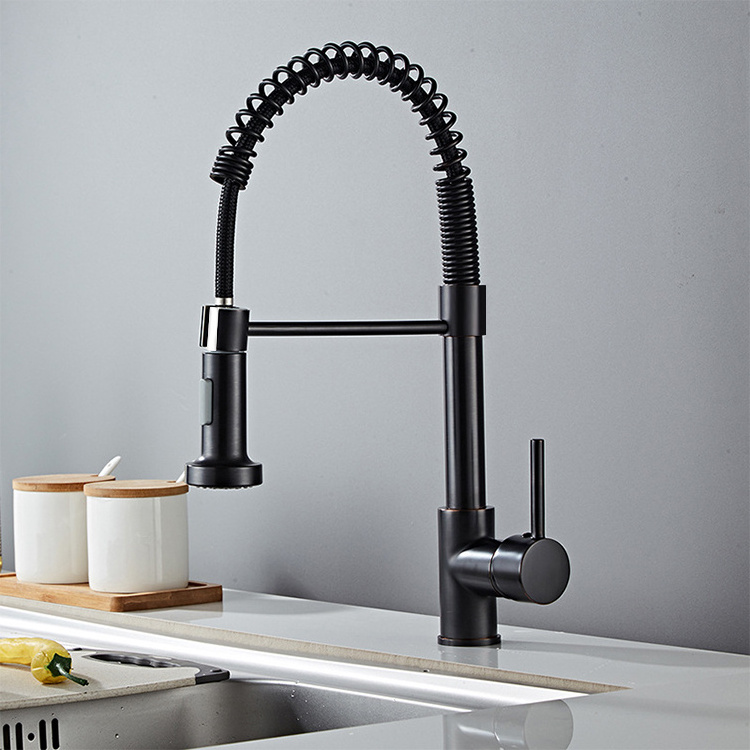 New Modern Style 304 Stainless Steel Matte Black Kitchen Mixer Sink Faucet With Pull Down Sprayer