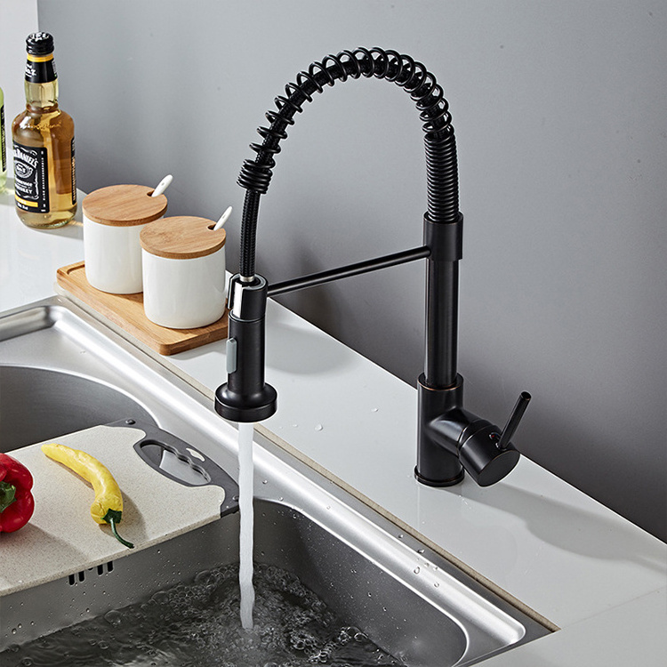 New Modern Style 304 Stainless Steel Matte Black Kitchen Mixer Sink Faucet With Pull Down Sprayer