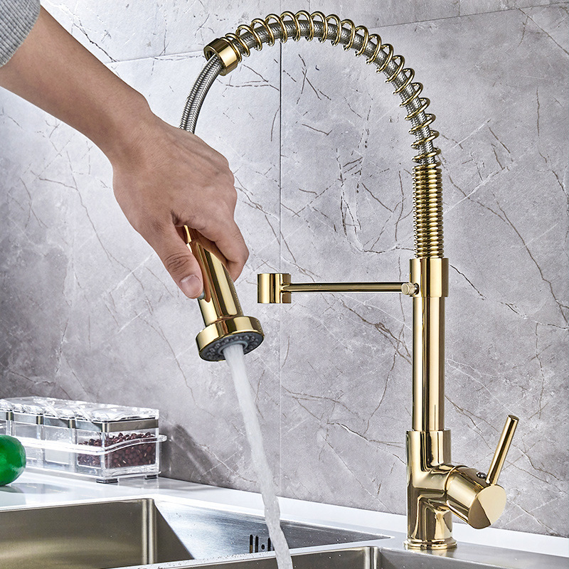 Contemporary Torneira Gourmet Deck Mounted Brushed Gold Spring Kitchen Sink Faucets Multifunction Water Taps