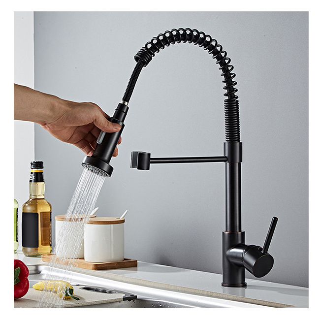 New Modern Flexible Signal Handle Matte Black 304 Stainless Steel Mixer Pull Out Kitchen Faucet With Pull Down Sprayer