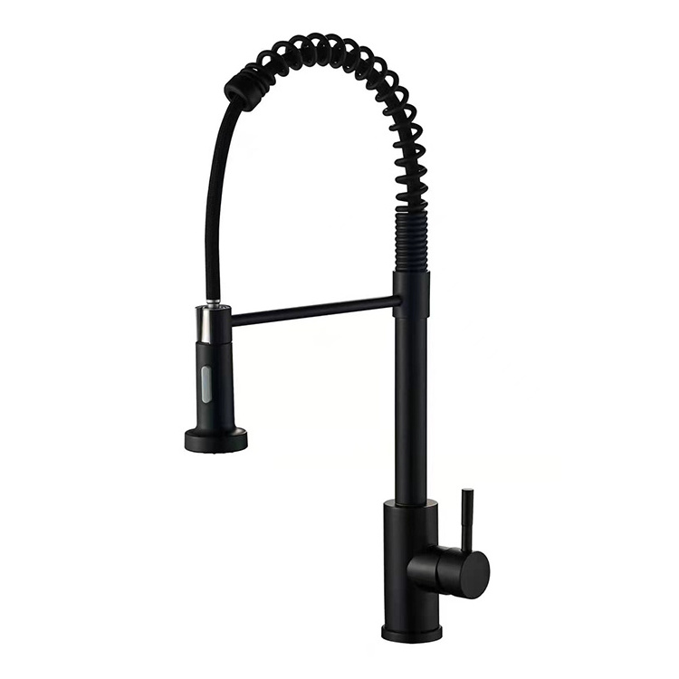 New Modern Flexible Signal Handle Matte Black 304 Stainless Steel Mixer Pull Out Kitchen Faucet With Pull Down Sprayer