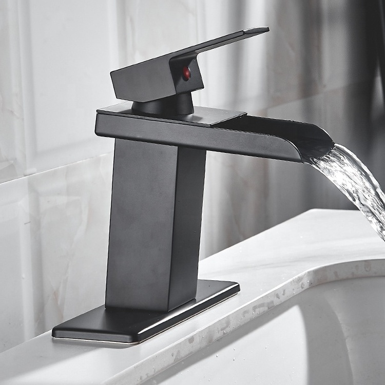 Durable Single Hole Sink Bibcock Hot Cold Water Mixer Tap Wash Basin Faucet Black Sink Waterfall Faucet For Bathroom