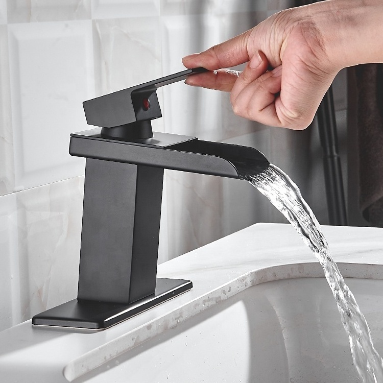 Durable Single Hole Sink Bibcock Hot Cold Water Mixer Tap Wash Basin Faucet Black Sink Waterfall Faucet For Bathroom