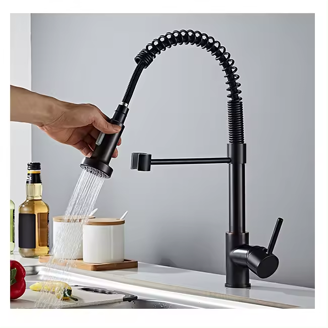 Stainless Steel Matte Black Commercial Restaurant Kitchen Sink Mixer Kitchen Pull Down Faucet With Pull Out Spray