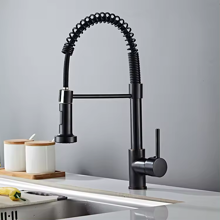 Stainless Steel Matte Black Commercial Restaurant Kitchen Sink Mixer Kitchen Pull Down Faucet With Pull Out Spray