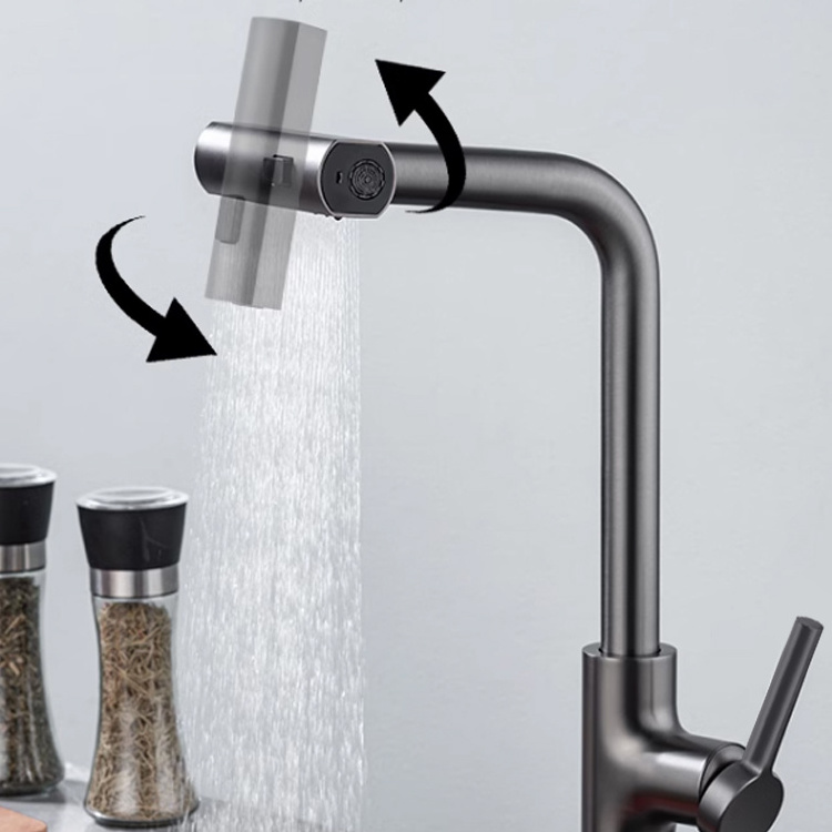 2023 Newest Waterfall Stainless Steel Gun Gray Water Tap Kitchen Sink Faucet Extender Pull Out Bathroom Basin Faucet Mixer Tap