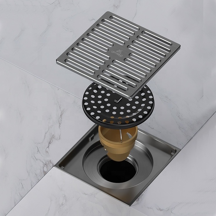 Chinese Factory Gray Brass Hotel Kitchen Anti Odor Tile Insert Grate Sump Floor Drain For Bathroom