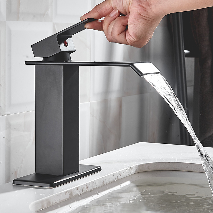 torneira cozinha home Single Handle Matt Black Waterfall Widespread Bathroom Basin Mixer Faucet