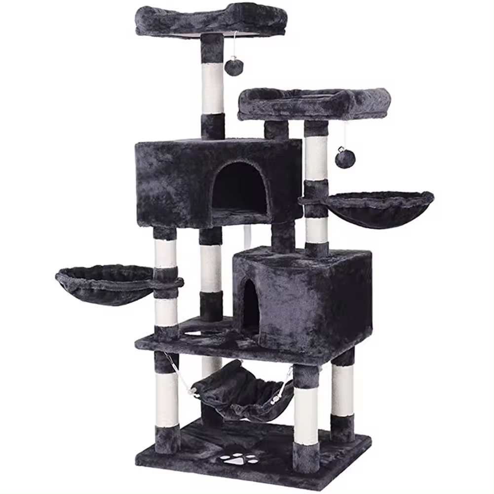 Multi-Tiered Cat Tree Condo with Sisal Scratching Posts Perching Houses Hammock & Baskets Cat Tower Furniture