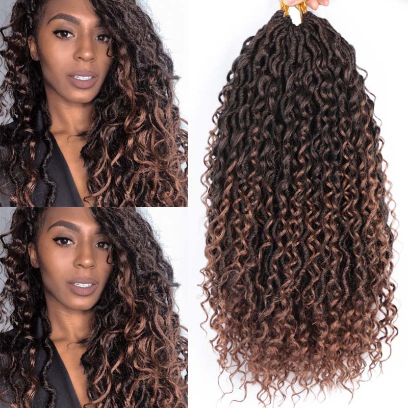 Brown Goddess Faux Locs Crochet Hair 18 Inch River Locs Crochet Braids Hair Curly Ends Synthetic Braiding Hair Extensions