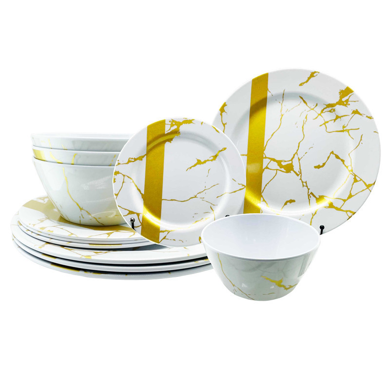 Drop-Resistant Marbled Dinner Plate Melamine Plate Hotel Fashion Melamine Dinner Set Dinnerware Sets