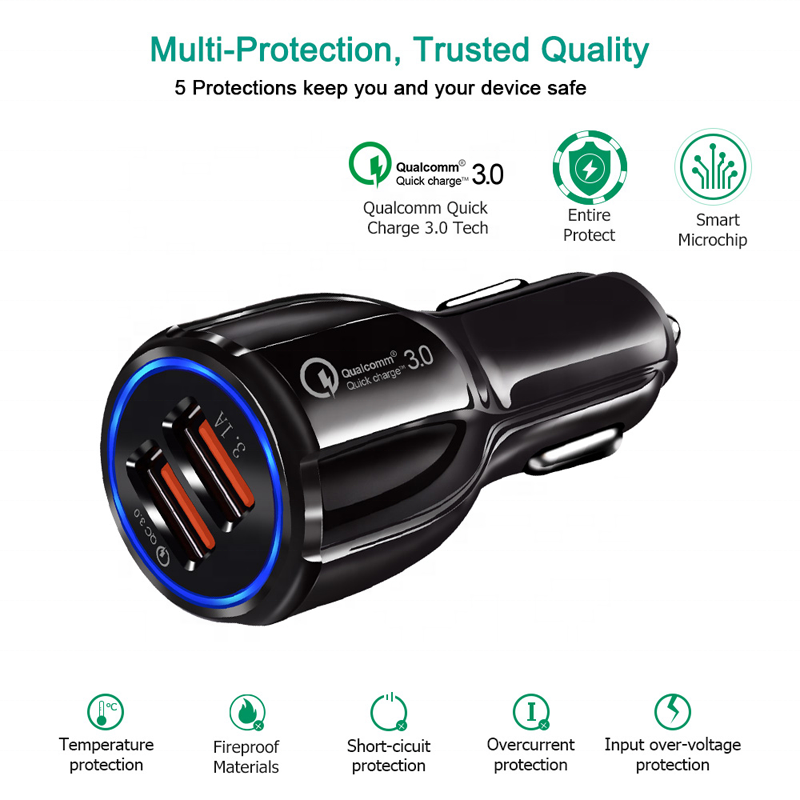 Premium Wholesale Portable Universal QC 3.0 Quick Charging Dual Usb Fast Charge Car Charger For Mobile