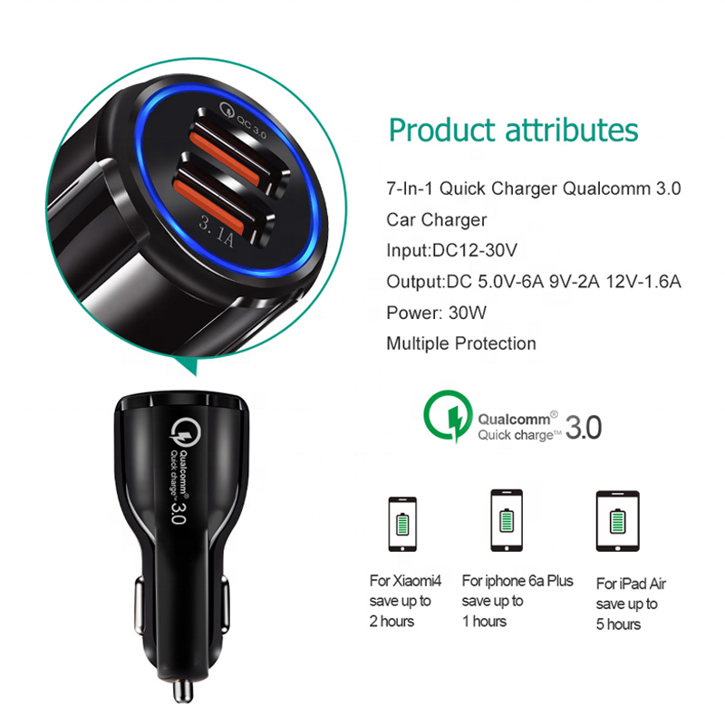 Premium Wholesale Portable Universal QC 3.0 Quick Charging Dual Usb Fast Charge Car Charger For Mobile