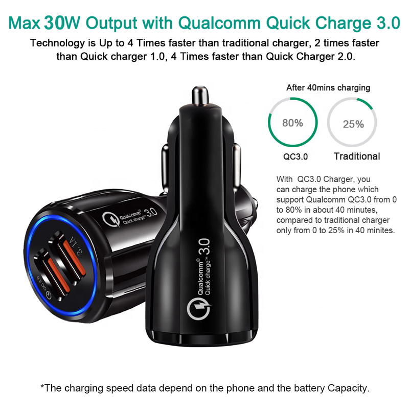 Premium Wholesale Portable Universal QC 3.0 Quick Charging Dual Usb Fast Charge Car Charger For Mobile