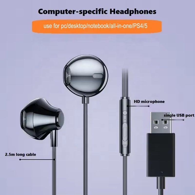 Wholesale Plug And Play In Ear Wired USB A Gaming Headphone Headset With Microphones For Computer PC PS4 PS5