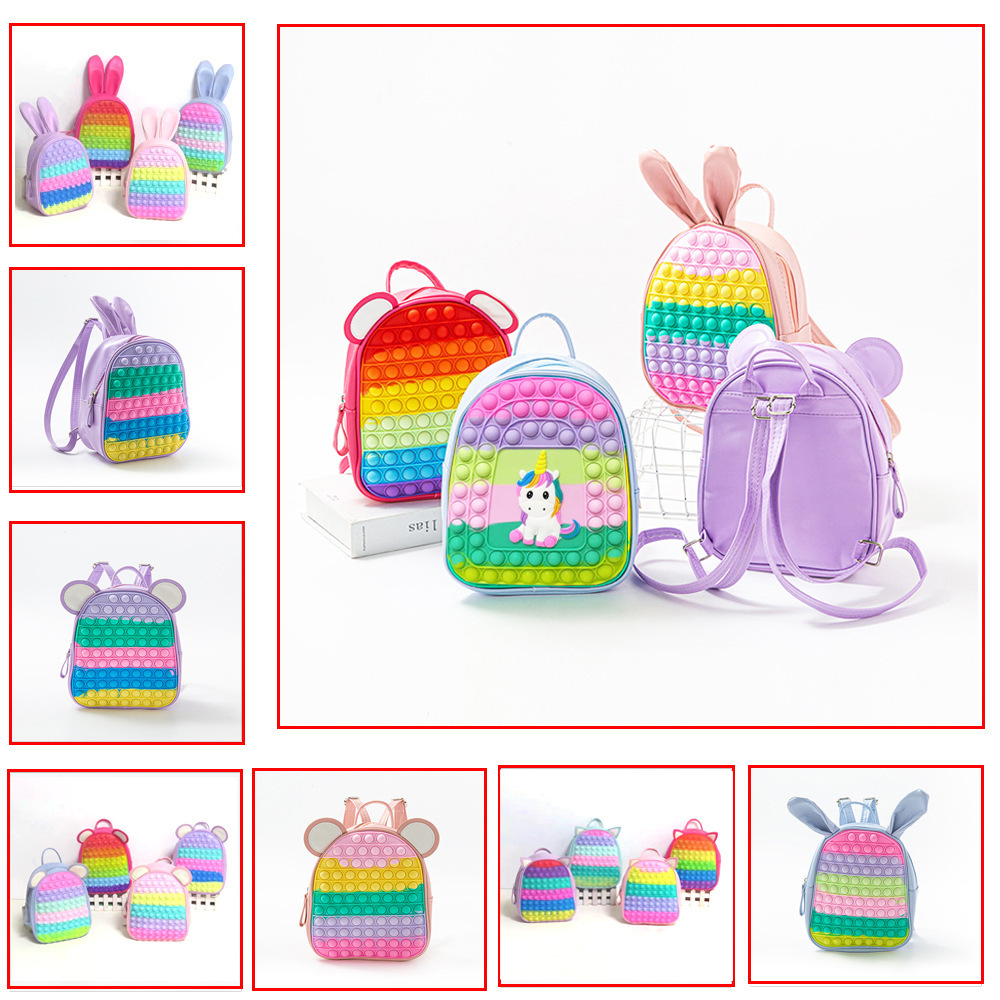 Amiqi Wholesale School Book Bags Bear Rabbit Cat Back Pack Poppings Sensory Fidget Its School Backpack Bags