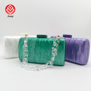 Amiqi YM38-56 Wholesale Mini Square Acrylic Bag Sparkling  Dinner Bag Custom Paint Acrylic Gift Box Clutch Bag