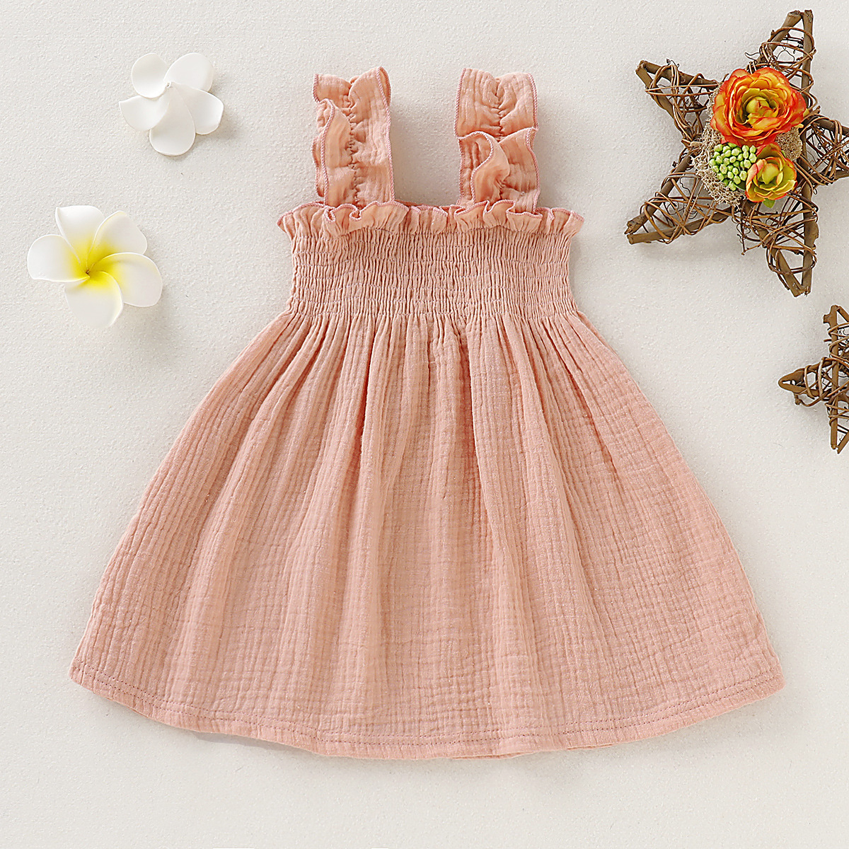 Girls Sling Dresses Summer Children Clothes 2022 Ruffles Toddler Solid Frock Baby Cotton Sleeveless Kids Princess Sundress