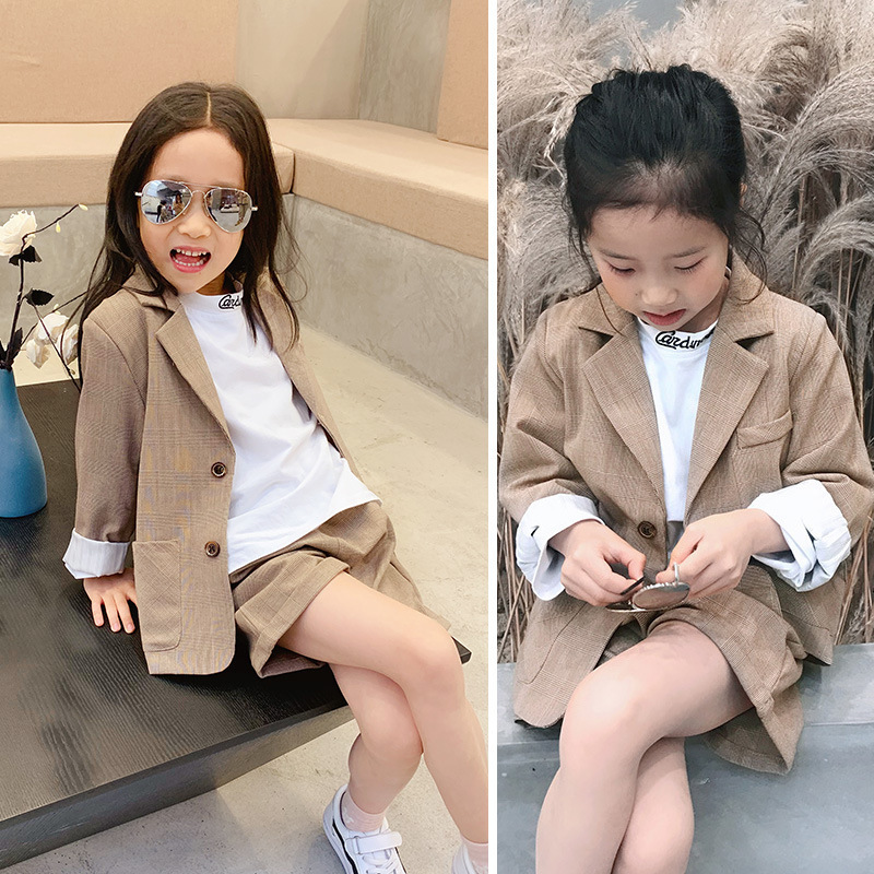 fashion kids Korean version cute girl autumn clothes small suit jacket baby child 2019 new foreign Plaid set