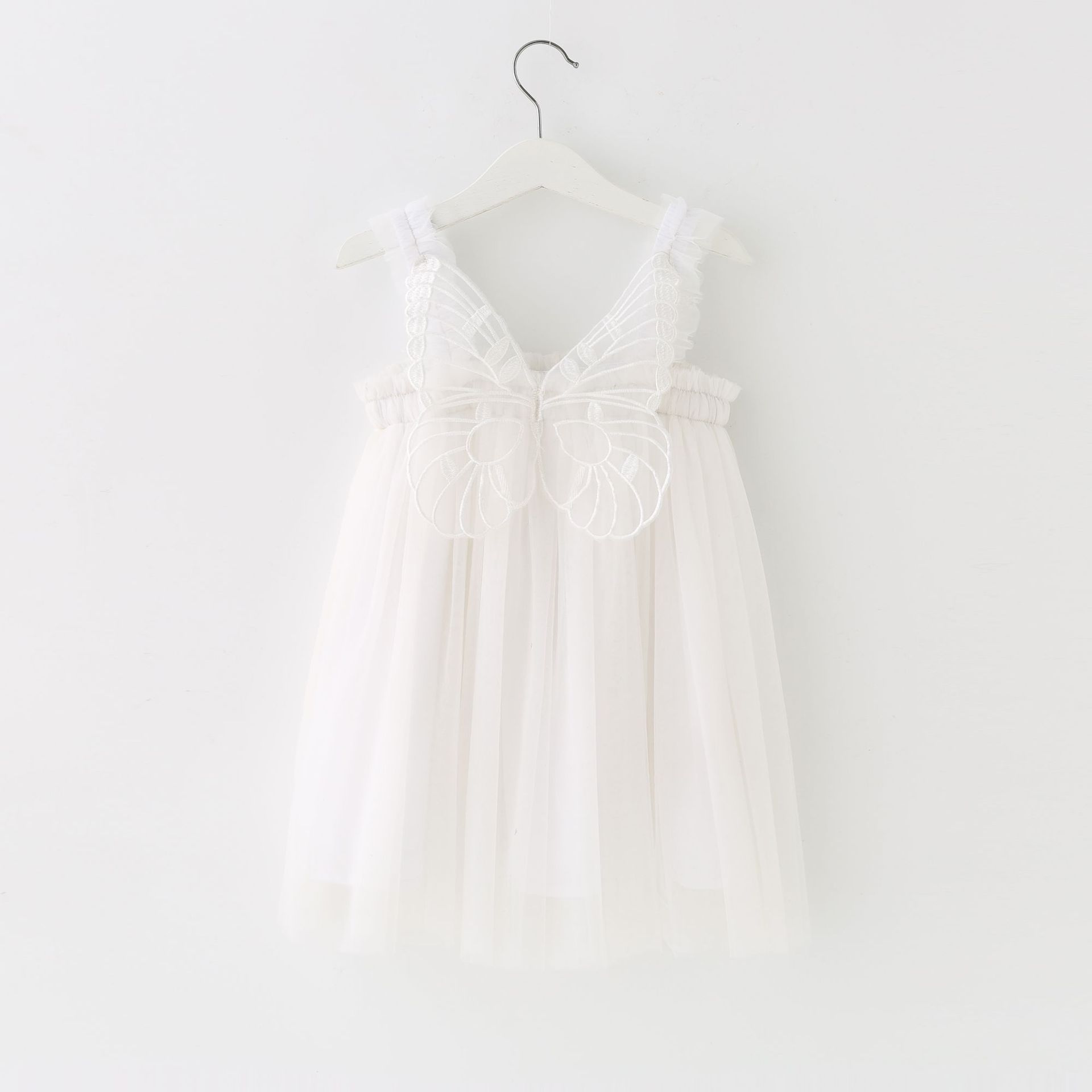 Toddler Summer Kid Girls Dress 2022 Sleeveless Solid Color Suspender Mesh Lace Tutu Frock Butterfly Wings Princess Party Dresses