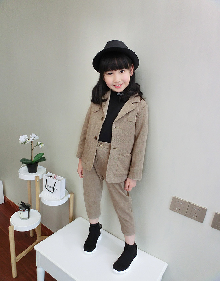 fashion kids Korean version cute girl autumn clothes small suit jacket baby child 2019 new foreign Plaid set