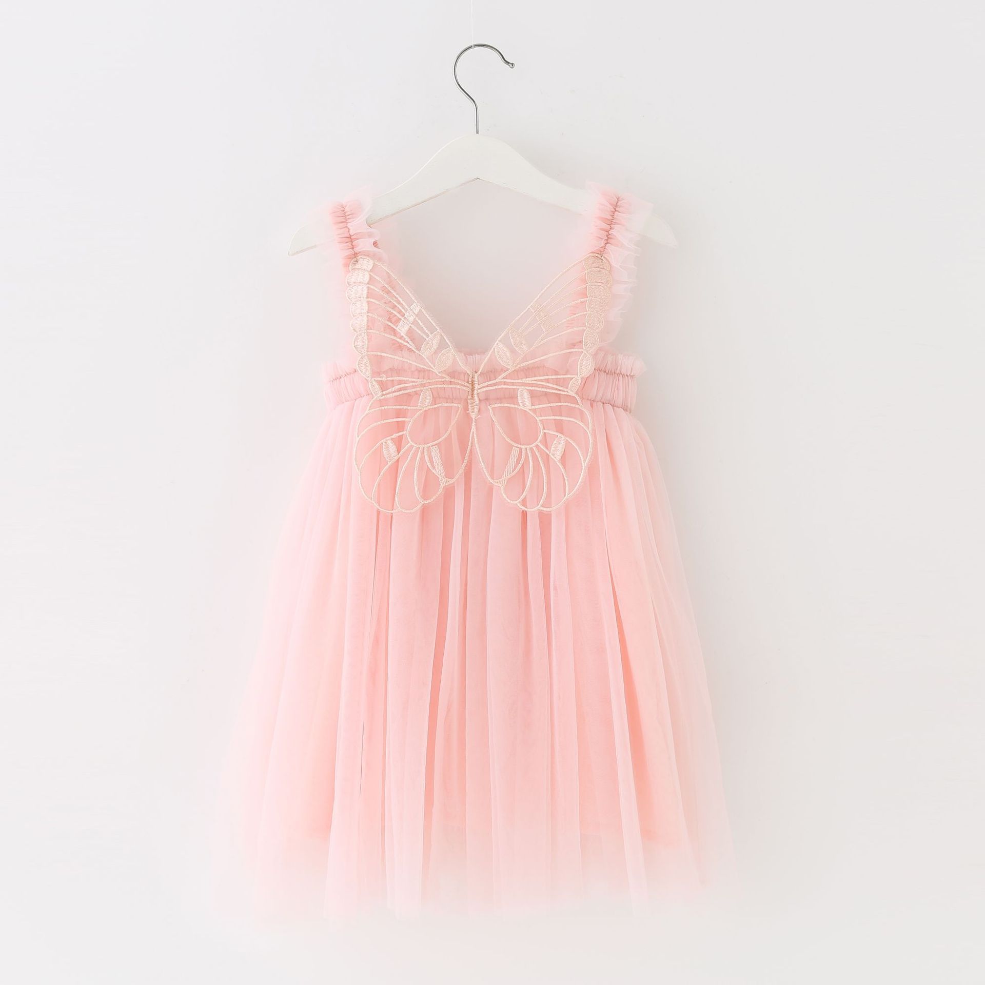 Toddler Summer Kid Girls Dress 2022 Sleeveless Solid Color Suspender Mesh Lace Tutu Frock Butterfly Wings Princess Party Dresses