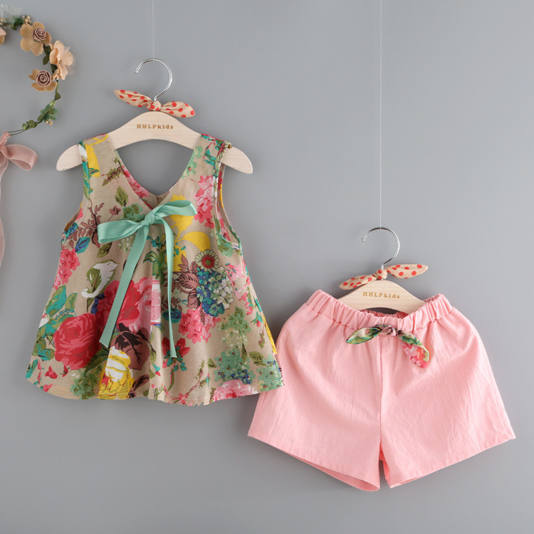 wholesale boutique baby clothes 2019 Korean version new summer girls fashion sleeveless floral vest cute shorts suit