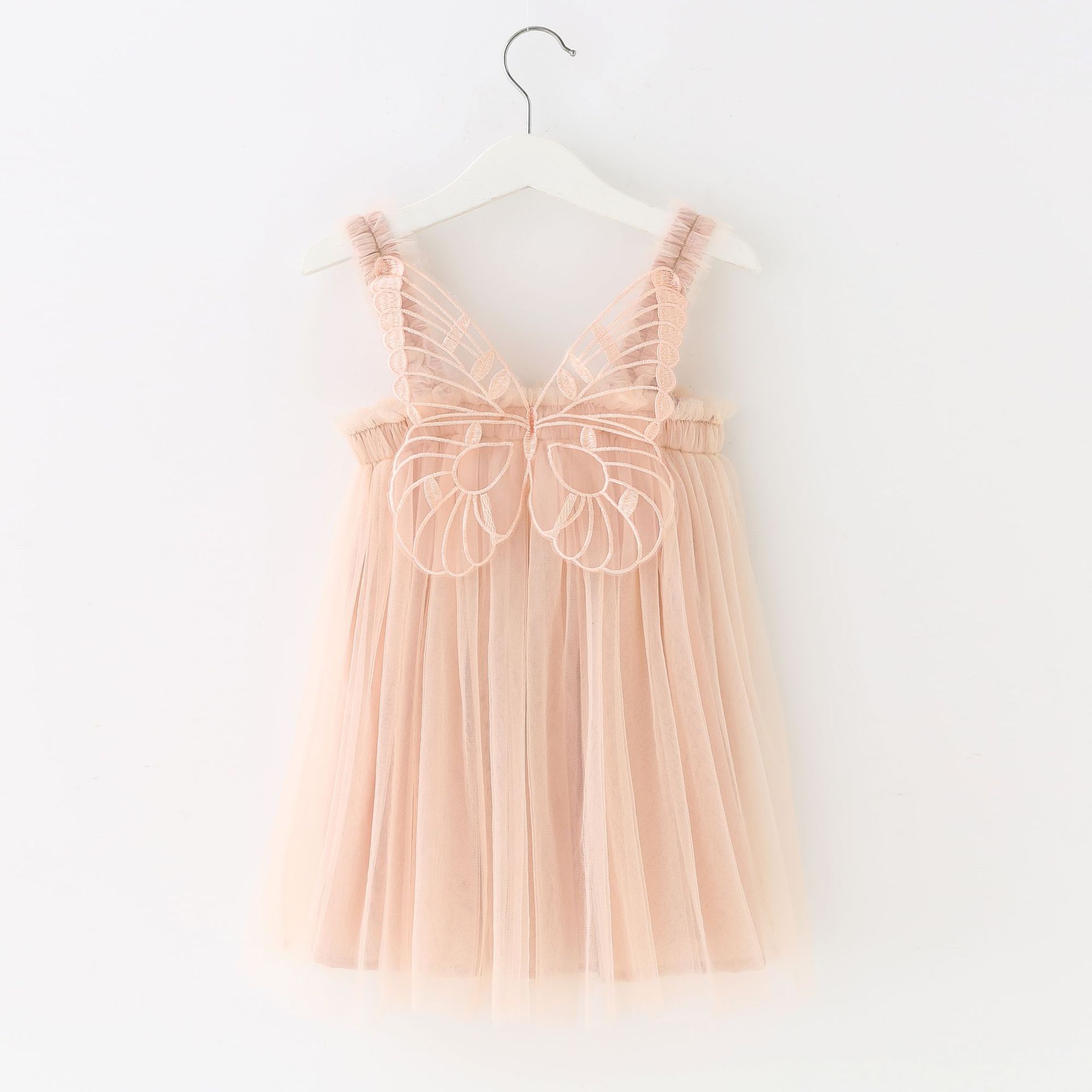 Toddler Summer Kid Girls Dress 2022 Sleeveless Solid Color Suspender Mesh Lace Tutu Frock Butterfly Wings Princess Party Dresses