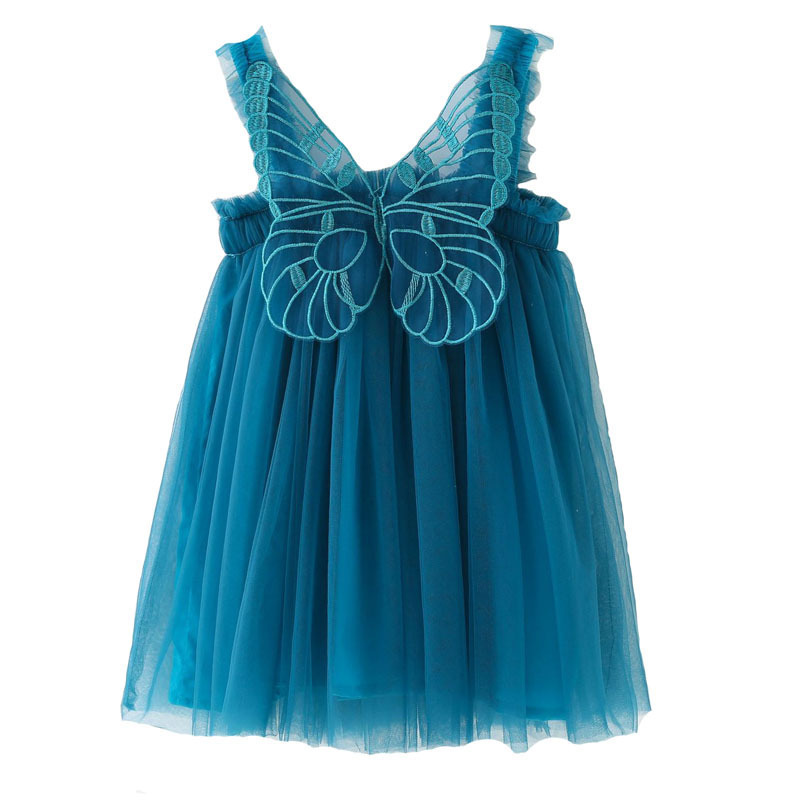 Toddler Summer Kid Girls Dress 2022 Sleeveless Solid Color Suspender Mesh Lace Tutu Frock Butterfly Wings Princess Party Dresses