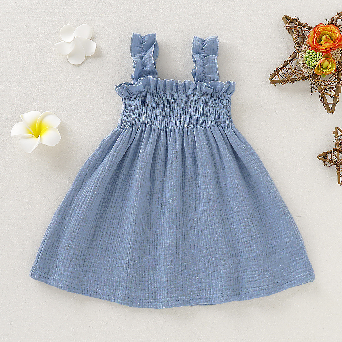 Girls Sling Dresses Summer Children Clothes 2022 Ruffles Toddler Solid Frock Baby Cotton Sleeveless Kids Princess Sundress