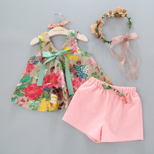 wholesale boutique baby clothes 2019 Korean version new summer girls fashion sleeveless floral vest cute shorts suit