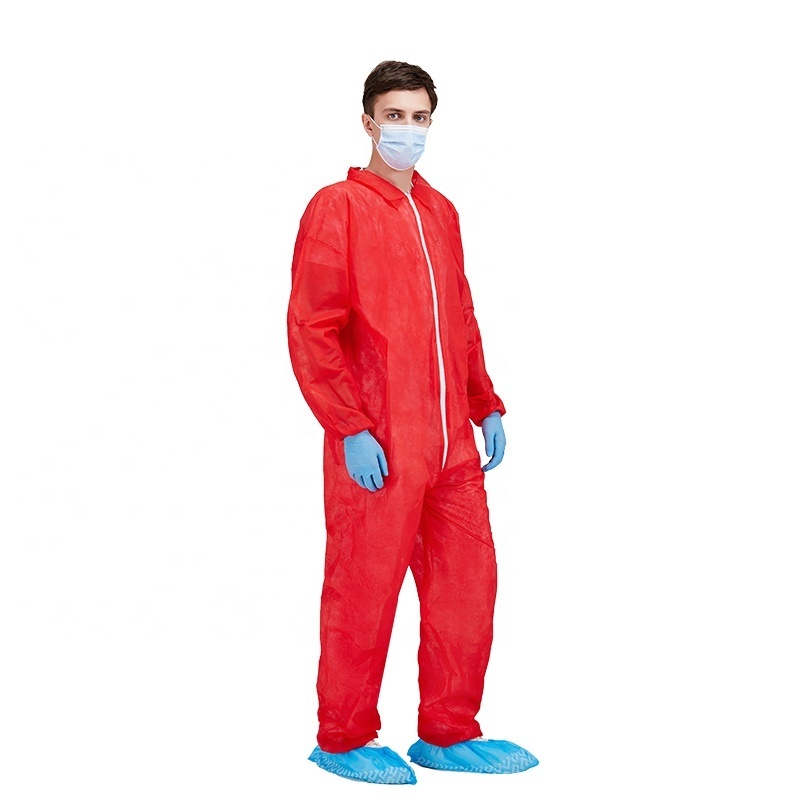 disposable red color ppe protective coverall without hood and shoe cover